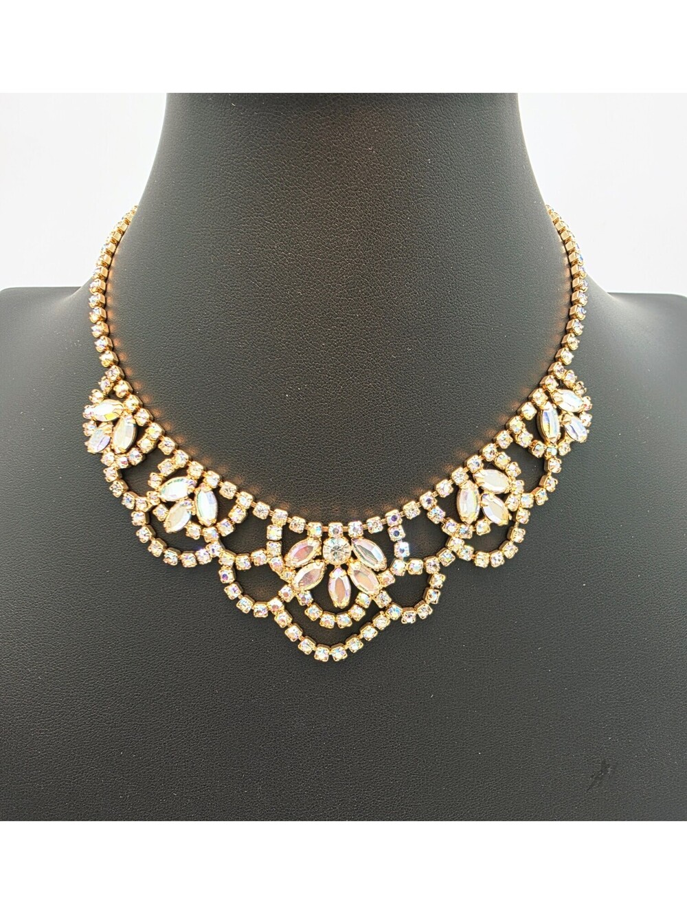 VTG Juliana DeLizza & Elster Aurora Borealis Crystal Necklace 1960 Old Hollywood